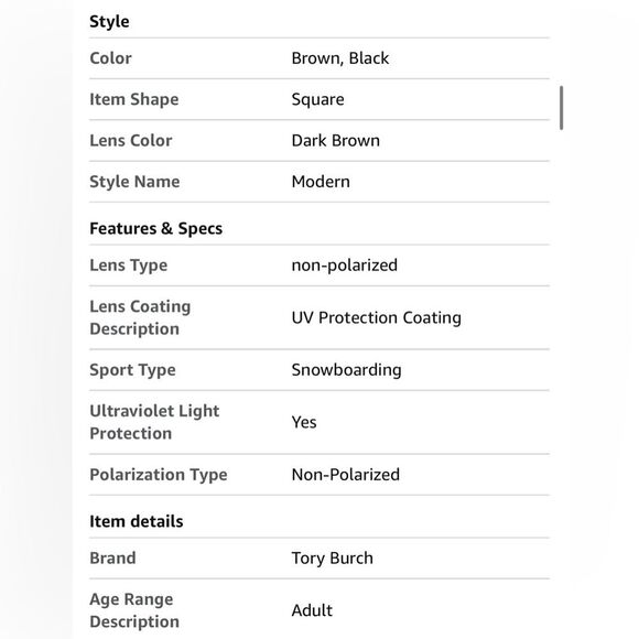 Tory Burch Women's Modern Square black and brown 56mm,
Model: TY7143U  NIB - Picture 5 of 12